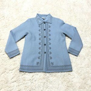 Pendleton 100% Merino Wool Blue Embroidered Button Front Cardigan Sweater Medium